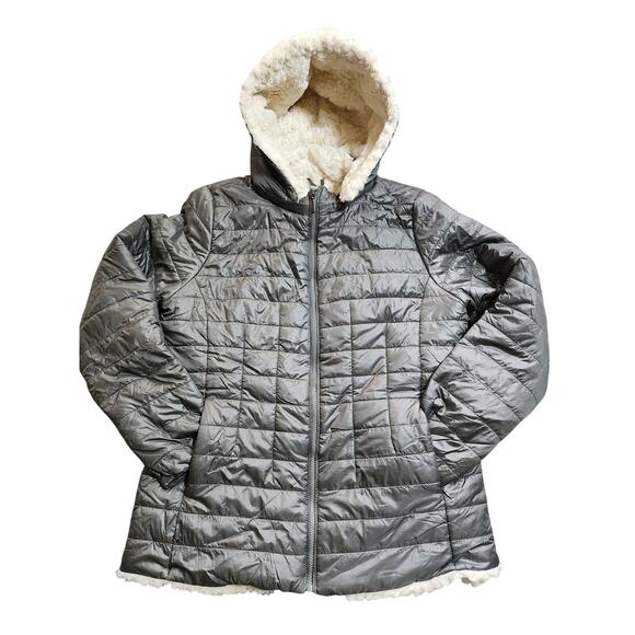 Coldwater Creek Jackets & Blazers - Coldwater Creek Women's Medium Gray Puffer Jacket Sherpa Lined Hood & Interior